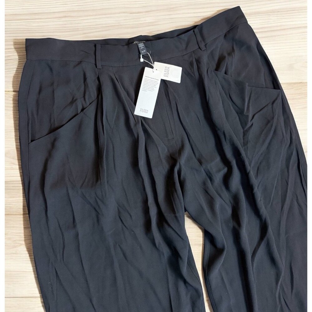 Eileen Fisher Silk Georgette Crepe Tapered Ankle Pants Size XL Black $268 NWT